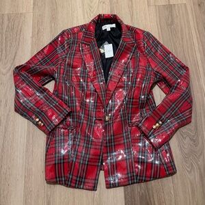 Cato Collection Limited Edition Women’s Red Plaid Sequin Blazer size Medium NWT